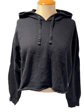 REIGNING CHAMP black jersey crop raw edge hoodie sweatshirt - size s